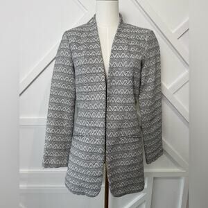 Eileen Fisher Black And White Open Front Woven Blazer 100% Organic Linen  Small